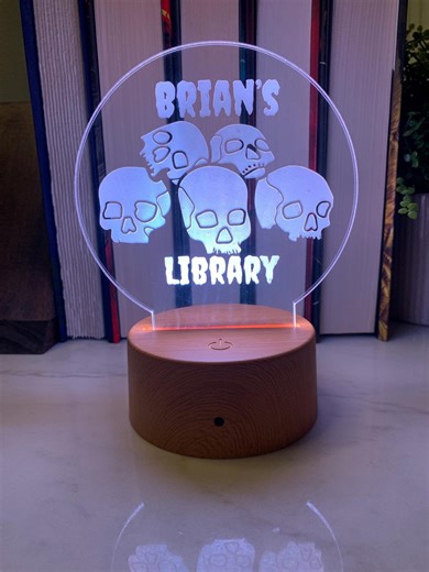 Personalized Horror Library LED Night Light | Custom Name Acrylic Lamp | Skull Design | Book Lover Gift | Home Library Decor - Etsy