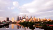 Philadelphia Skyline timelapse. Day to Night transition with partly...