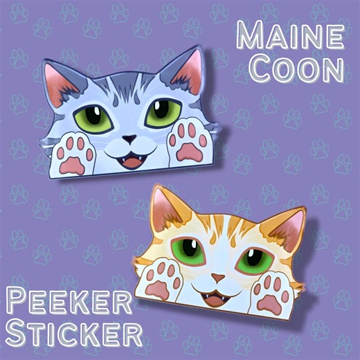Cat-window-peeker Maine Coon Cat Peeking Sticker |cat Face| 5.45 " X 3.59 " - Etsy