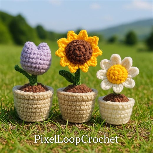 Crochet Flower Pot Patterns PDF: Tulip, Sunflower, Daisy Amigurumi (digital Download) - Etsy