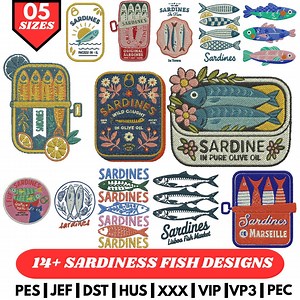 Sardines Machine Embroidery Designs Bundle Sardine Trio Embroidery Ocean Fish Embroidery Portuguese Style Seafood 3 sizes Instant Downloads - Etsy