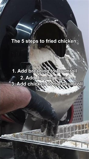 Five steps to fried chicken with the AyrKing Drumroll Automated Breading Machine. #shorts #chicken