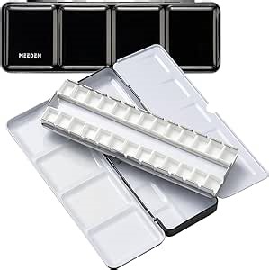 MEEDEN Empty Watercolor Paint Palette: Travel Water Color Palette Tin with 24 Half Pans - Portable Metal Palette Tin Box (Black)