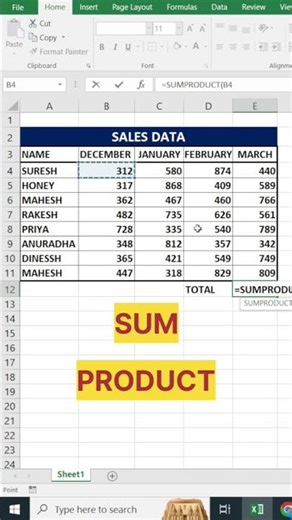 SUM PRODUCT FORMULA || #MS EXCEL #shorts #ytshorts