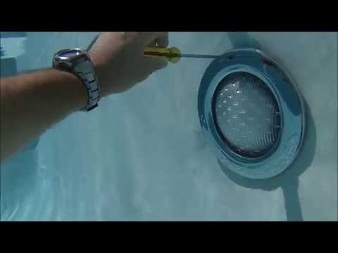 Pool Light Niche- underwater video of light fixture being removed from the niche by Mike the Poolman