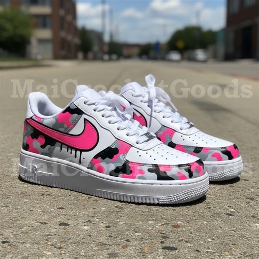 Custom Air Force One Pink Camouflage Shoes, Drip Paint AF1, Handmade Street Style Sneakers - Etsy