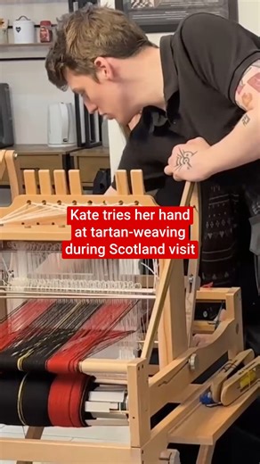 Kate has woven the first part of a record-breaking tartan scarf as part of a visit to a hand-weaving studio in central Stirling | The Independent
