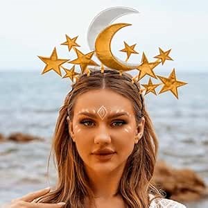 BARTOSI Moon Headband Gold Star Halo Crown Headpiece Halloween Festival Costume Hair Accessories for Women
