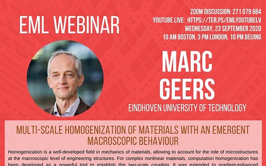 【EML Webinar】力学研讨会 "多尺度均质化材料" by Marc Geers