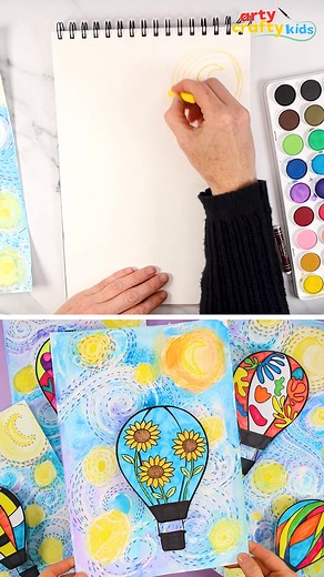 We’ve brought Van Gogh’s Starry Night to life with this magical hot air balloon art project for kids - mixing watercolor, resist art, and a touch of imagination ✨ 🌙 #kidsartclass #ArtForKids #kidscrafts | Arty Crafty Kids
