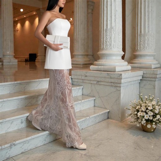 White Strapless Mini Dress With Lace Maxi Overlay Elegant Evening Gown Wedding Guest Valentines Birthday Outfit - Etsy