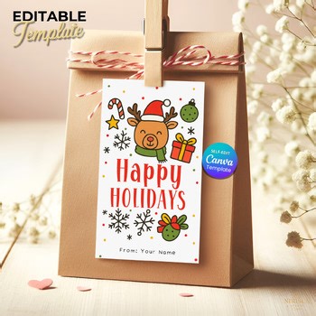 Editable Holiday Gift Tags | Happy Holidays Printable Template | Treat Bags Tag