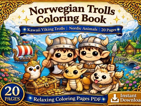 Norwegian Trolls Coloring Book | 20 Pages PDF | Kawaii Viking Trolls | Nordic Animals | Printable Coloring Pages | Relaxing Art - Etsy