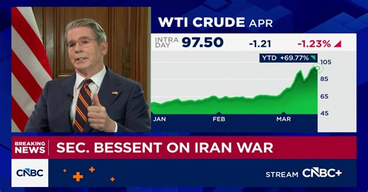 Treasury Secretary Bessent: US is allowing Iranian tankers through Strait of Hormuz