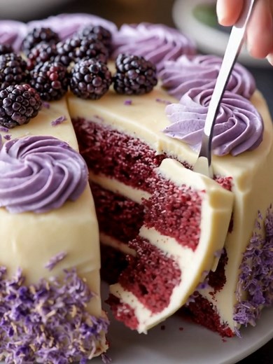 Royal Purple Velvet Cake with Vanilla Cream Cheese Frosting A stunningly vibrant cake with velvety texture and luscious cream cheese frosting. Yield: 10–12 slices Temperature: 350°F (175°C) Time: 20 min prep 30 min bake cooling & frosting ................................. Full Recipe in First Cօʍʍеոτ 👇 | TastyBeam