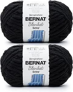 Bernat Blanket Extra Black Yarn - 2 Pack of 300g/10.5oz - Polyester - 7 Jumbo - Knitting/Crochet
