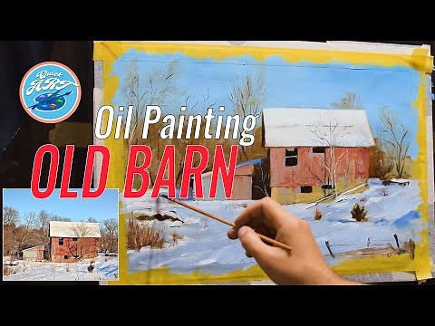 How to Paint Beautiful Old Barn Winter scene | Oil painting tutorial