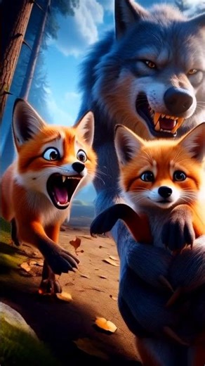 "🦊 Baby Fox Saved His Sister from 🐺 Wolf 😱 " #shorts #trending #viral #ai