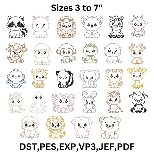 Safari Animals Outline Embroidery Designs, Baby Zoo Animal Bundle, (9 Sizes, Digital Download) - Etsy