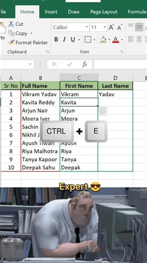 Separate First and Last Name in Excel 😲 | Easy Formula Trick #excel #exceltips #exceltricks #shorts