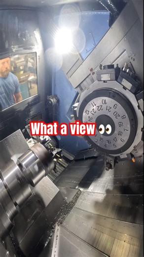 Cool New View of the CNC Lathe 😎 #cncmill #machine #machinist #cnc #lathe #jobshop #machineshop