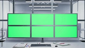 Camera zoom to Multiple Monitors with chroma key. 60 fps animation.