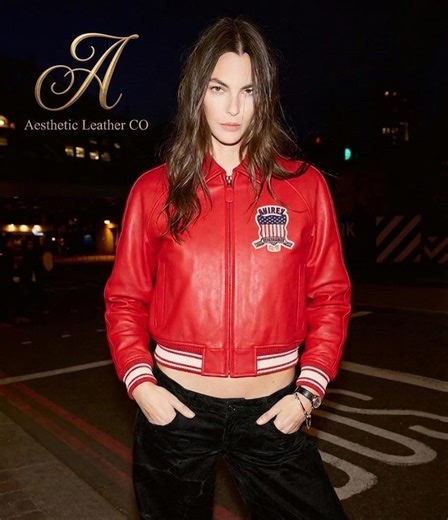 Women's Red Cropped Leather Jacket - Avirex USA Icon Varsity Bomber - Etsy