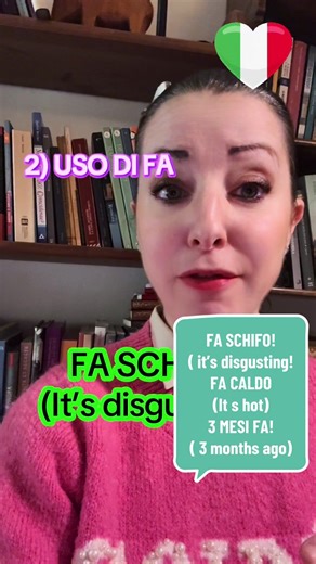 Learn italian with “Noi Italiamo”🫶🏻 Impariamo insieme gli usi di FA☺️ FA= nota musicale FA SCHIFO! (It s disgusting!) FA CALDO/ FA FREDDO! (It s hot/cold) TRE MESI FA (3 months ago) Fammi sapere com’è andata E scrivimi cosa hai fatto un mese fa!😎 Un abbraccio Chiara #italianlesson🇮🇹❤️ #faloitaliano #parleritalien #hableitaliano #speakitalian