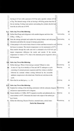 Exam question paper | Thermodynamics question paper | dbatu university #dbatu #paper