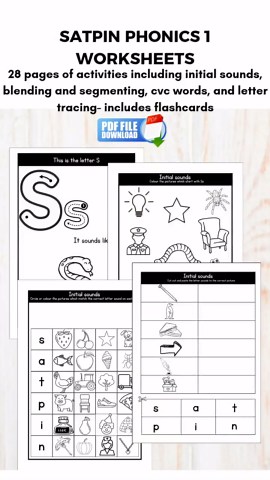SATPIN Phonics Worksheets, Beginning Sounds and CVC Words Activities Printable, Letter Tracing, Group 1 Phonics Learning Activity Bundle - Etsy