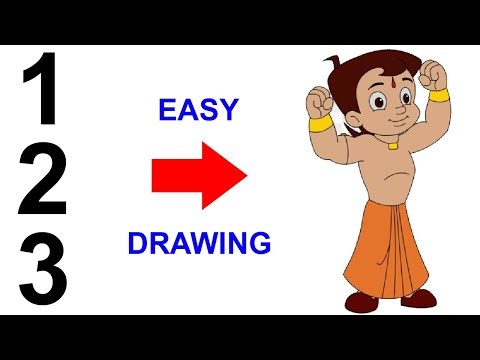 How to draw chhota bheem drawing easy from number 123 - Chhota bheem cartoon drawing easy step