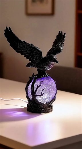 Gothic 3D Crow Sculpture with Moonlight Glow