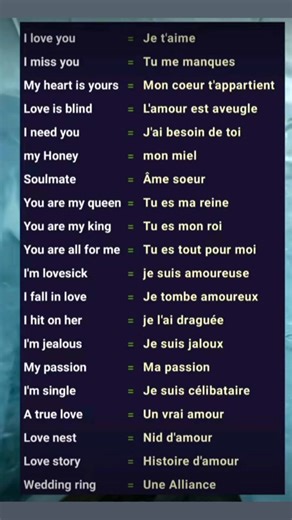 Les Mots d'Amour en Anglais