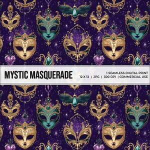 Mardi Gras Mask Print: Elegant Carnival Pattern (12x12 Digital Download) - Etsy