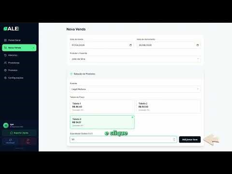 Explicação rápida sobre a página de nova venda do app AleAgro