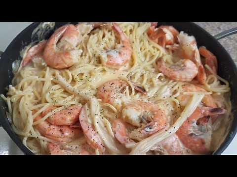 SPAGHETTI CON CAMARONES🦐 Y QUESO CREMA 🧀 receta fácil
