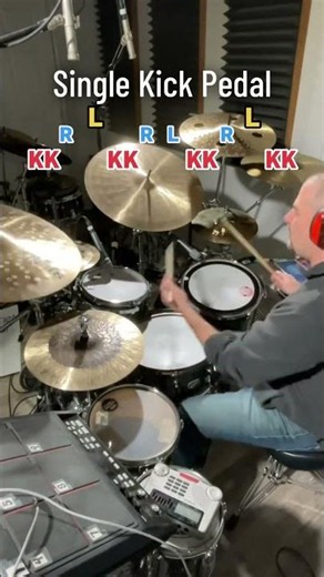 Practicing this “top and bottom” triplet lick with single pedal and double pedal… The Single pedal