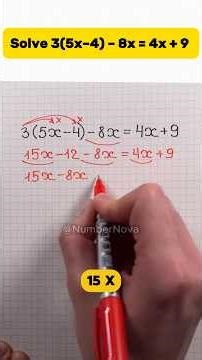 Solve 3(5x–4) – 8x = 4x + 9 🤯 Step by Step! #maths #mathstricks #algebra
