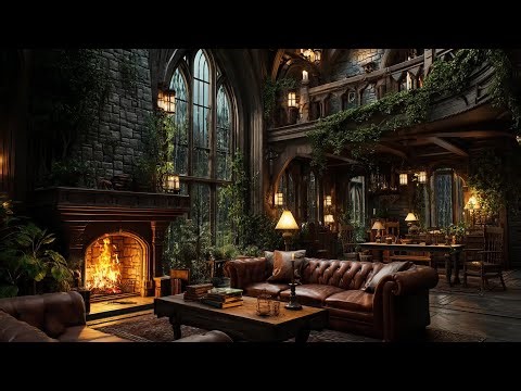 Heavy Rain Outside the Ancient Castle | Roaring Thunder and Crackling Fireplace Help Relieve Stress