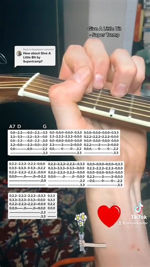 Give A Little Bit by Supertramp Rhythm Guitar part. Don’t worry about getting the tab exact, use that as a general idea. Follow the video of my right hand strumming to know what to do. #givealittlebit #supertramp #guitar #acousticguitar | Jamparkguitar