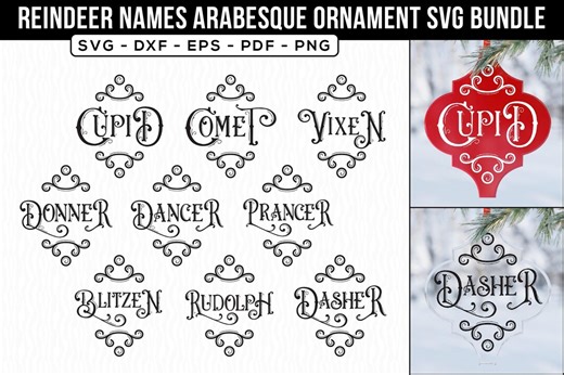 Reindeer Names Arabesque Ornament SVG Bundle: Christams Tree Decor Designs - Etsy