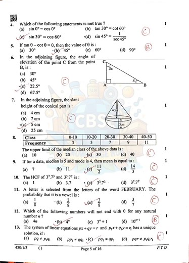 MCQ Answer Key | Class 10 Maths Basic Board Exam 2026 | Set 3 | 17 February 2026 #cbseboardexam2026