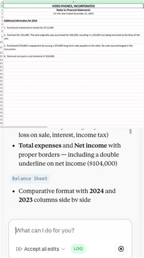 Claude in Excel — cash flow statement