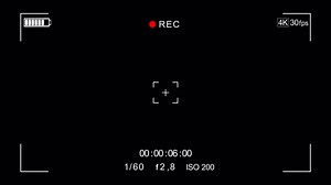 Camera recording screen overlay with alpha channel. Dslr camera frame viewfinder, screen of video recorder digital display with multiple settings and timer. 4K camcorder viewfinder interface video cameras. | Premium Stock Video Footage