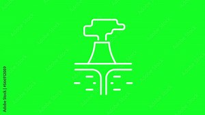 Animated geyser white line icon. Geothermal. Renewable energy. Loop HD video with chroma key, alpha channel on transparent background, black solid background. Outline motion graphic animation