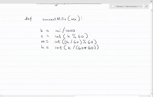 SOLVED:(Convert milliseconds to hours, minutes, and seconds) Write a function that converts milliseconds to hours, minutes, and seconds using the following header: def convertMillis (mi  1  1  is ): The function returns a string as hours:minutes:seconds. For example, convertMillis (5500) returns the string 0: 0: 5, convertMillis (100000) returns the string 0: 1: 40, and convertMillis (555550000) returns the string 154: 19: 10 Write a test program that prompts the user to enter a value for millis