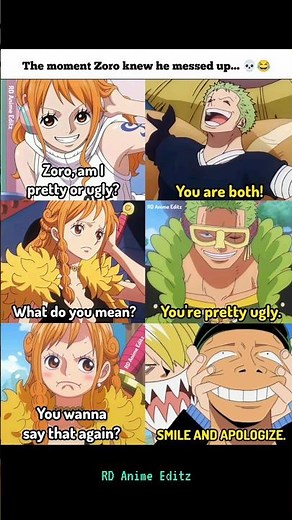 The moment Zoro knew he messed up... 💀😂 #anime #animeedit #onepiece #zoro #nami #sanji #luffy #memes