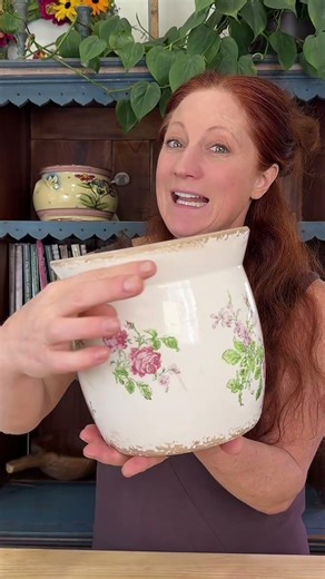 Nearly Natural 8” Tuscan Ceramic Floral Print Planter English cottage decor, vintage floral planter,