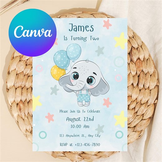 Elephant Birthday Invitation Toddler Birthday Invite Zoo Animal Editable Kids Birthday Invitation Printable Safari Party Invite - Etsy