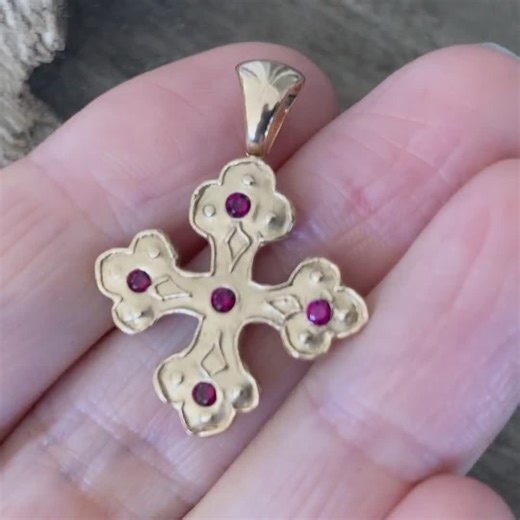 Byzantine Cross Necklace: Hand-carved Jewelers Gold Bronze Pendant With Garnets and Gold Filled Chain - Etsy